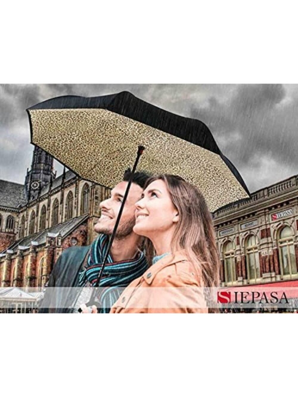Leopard Print 49 Inch Inverted Reverse Umbrella, Windproof & Waterproof Design - Picture 5 of 6
